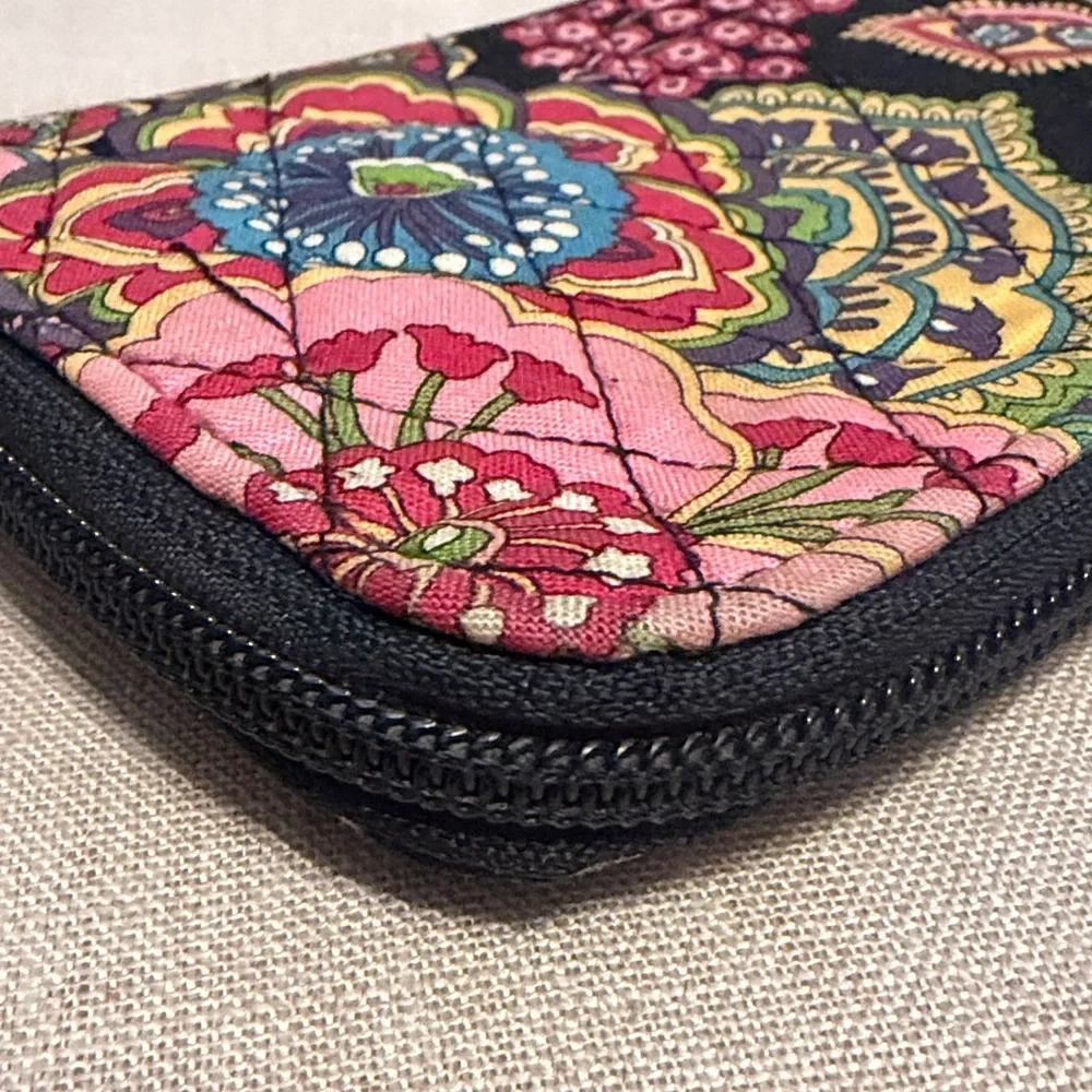 Vera Bradley Black Multicolor Quilted Floral Paisley Wristlet